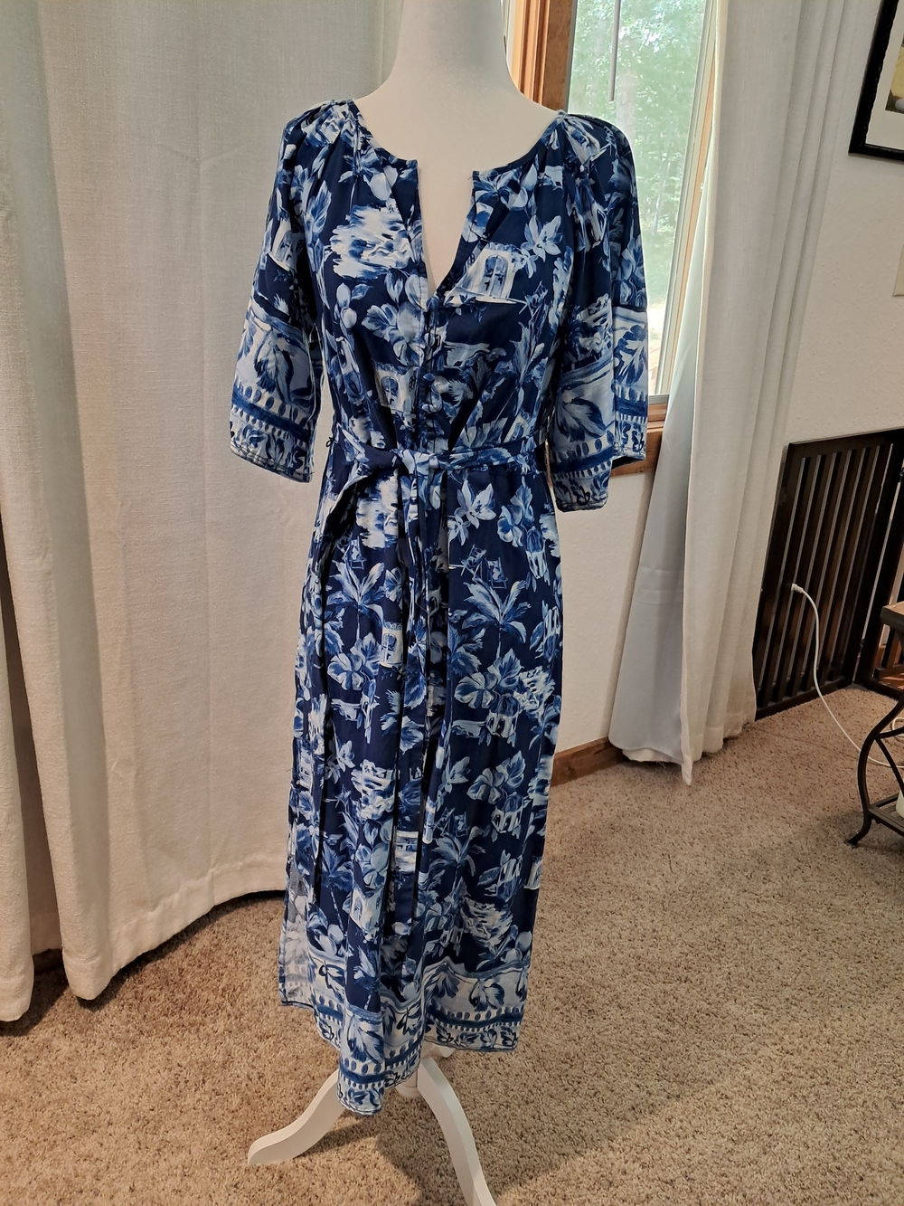 Blue Floral Women's Wrap Dress Cover-Up